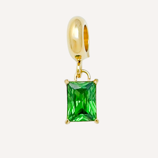 Zirconia Square Charm in Gold Tone – Green & Pink