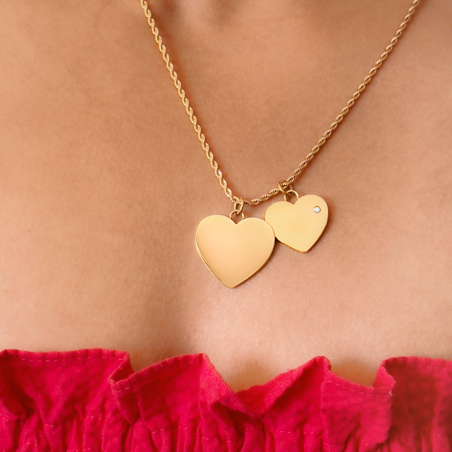 Double Heart Pendant Necklace