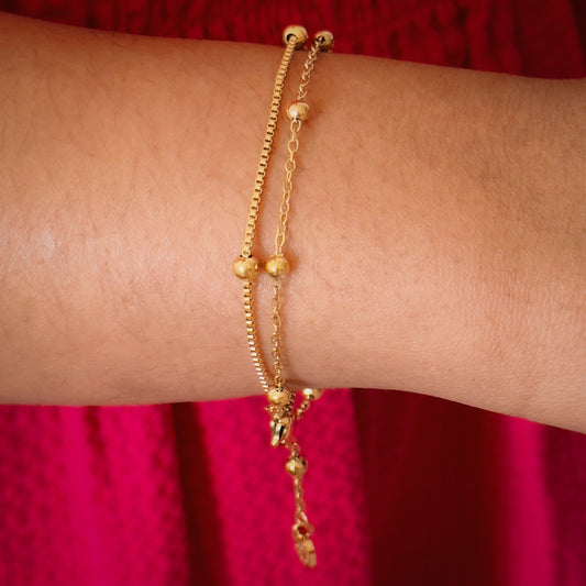 Dual-Chain Gold Beaded Bracelet