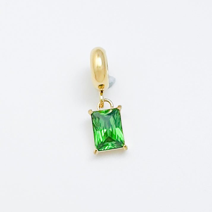 Zirconia Square Charm in Gold Tone – Green & Pink