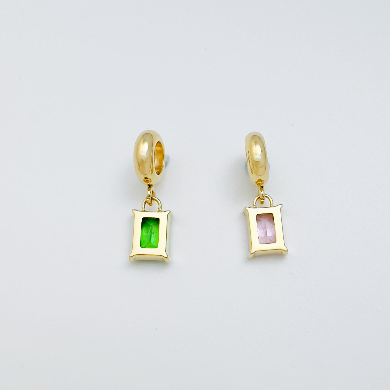 Zirconia Square Charm in Gold Tone – Green & Pink