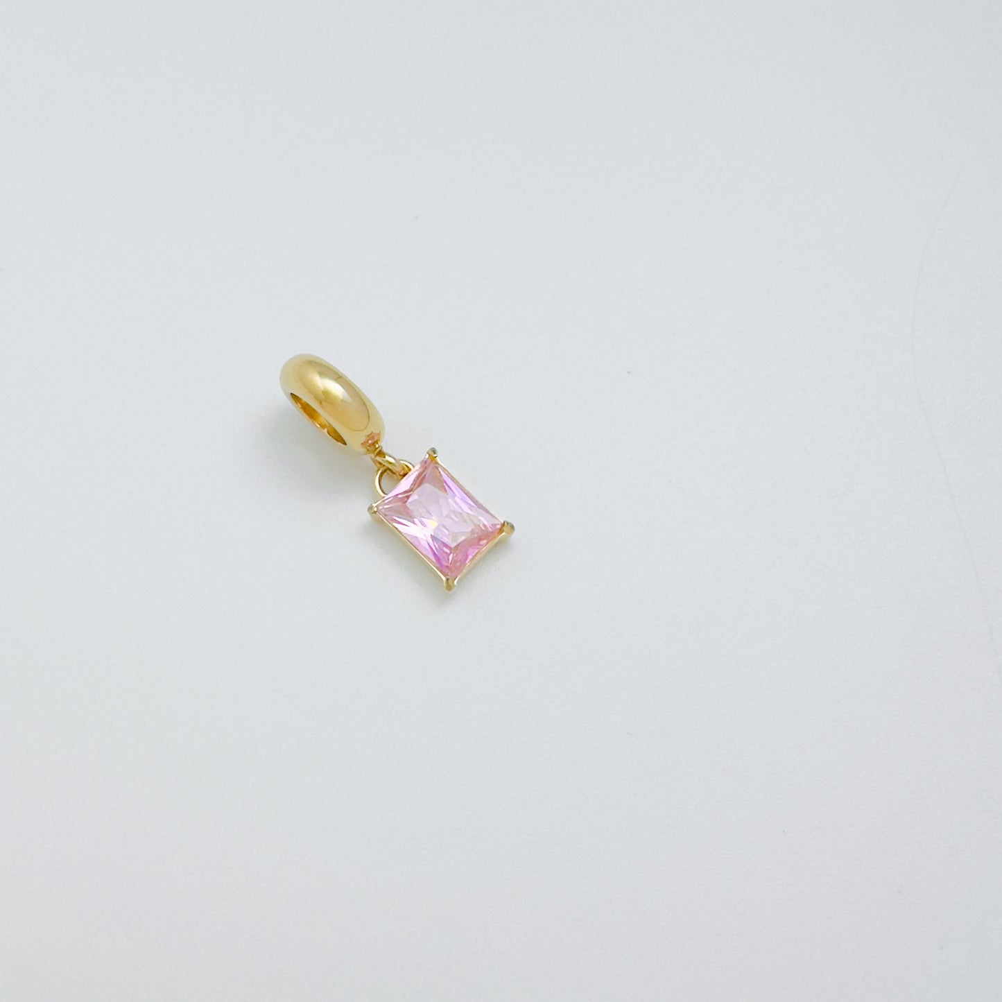 Zirconia Square Charm in Gold Tone – Green & Pink