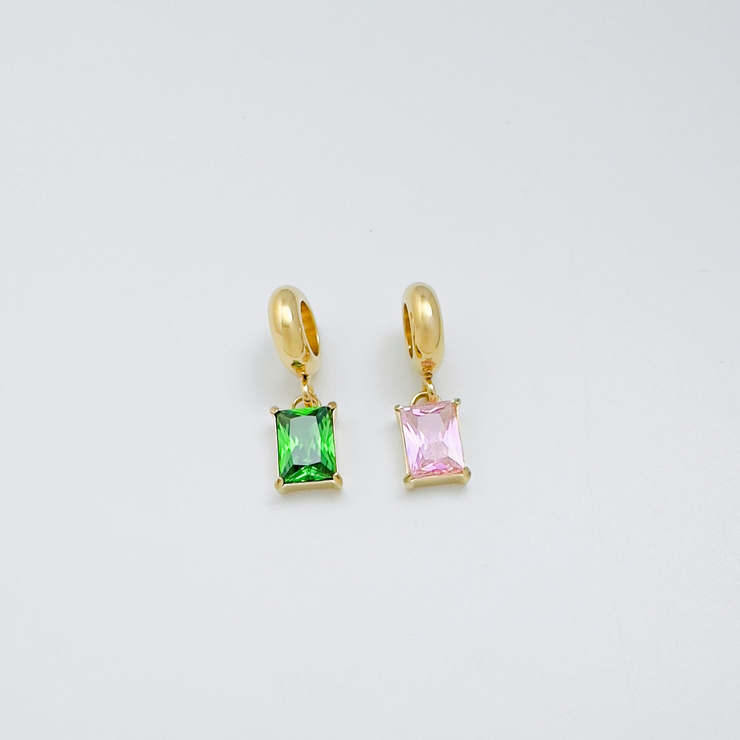 Zirconia Square Charm in Gold Tone – Green & Pink