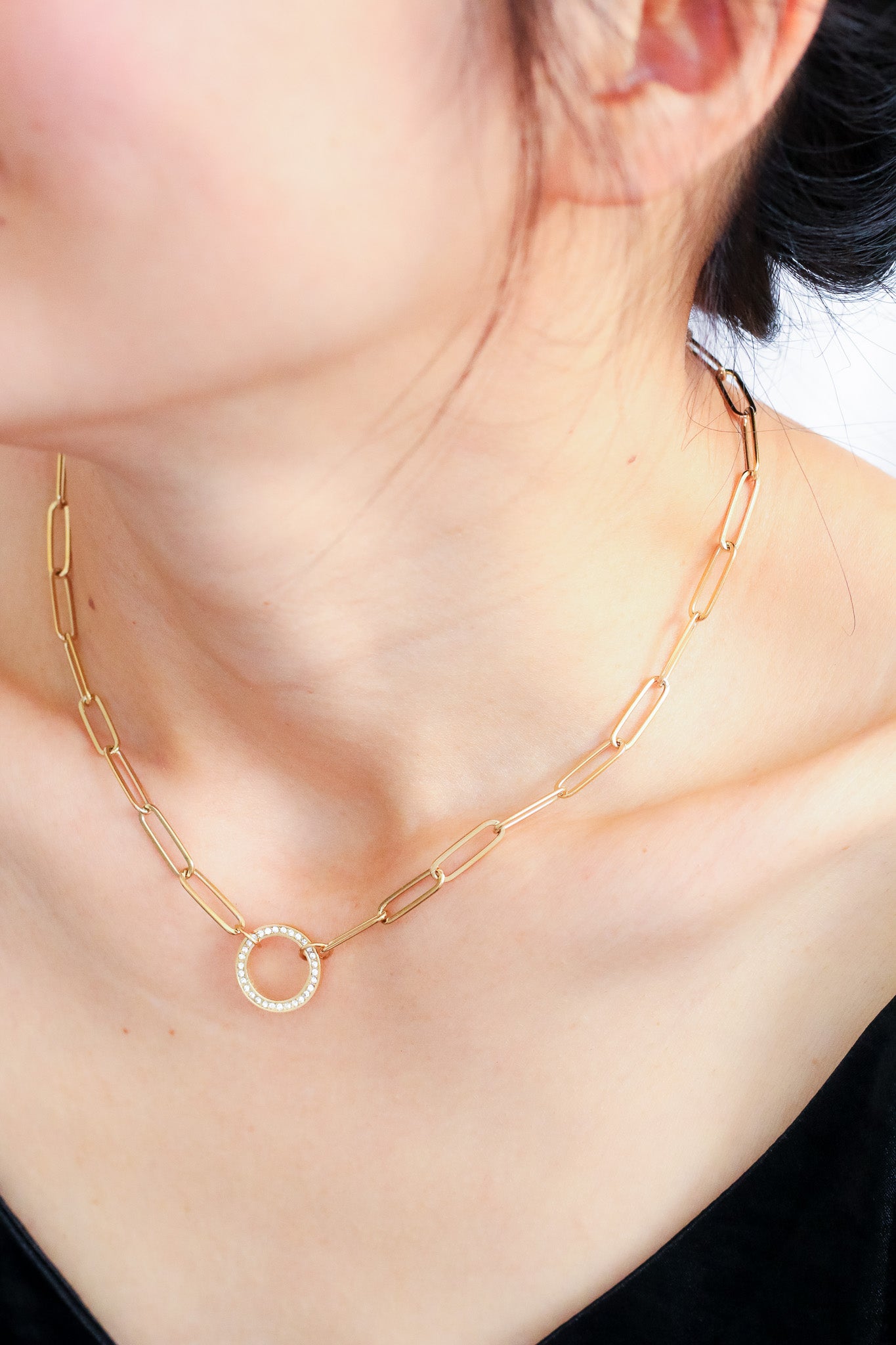 Luna Paperclip Crystal Ring Necklace