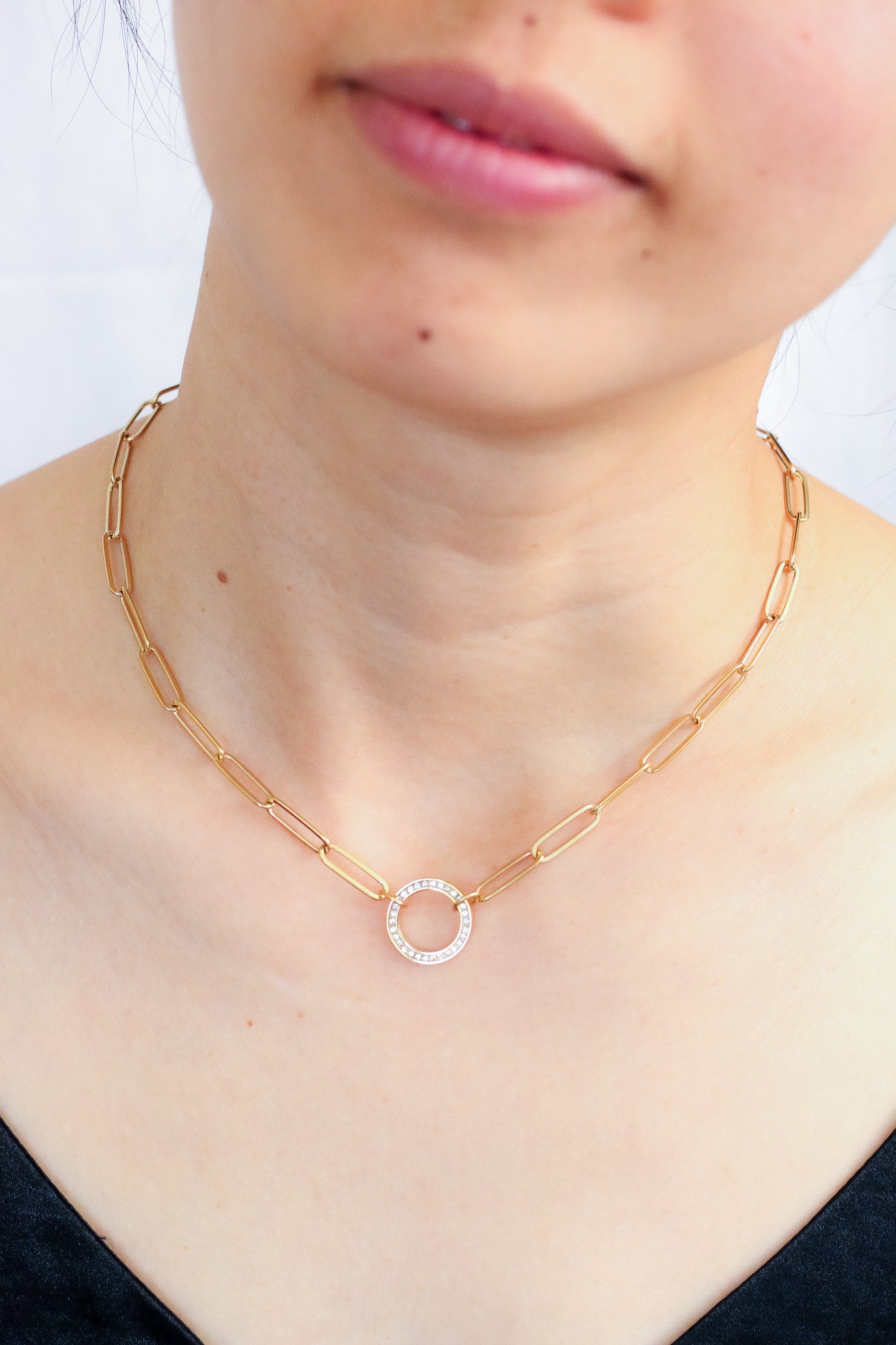 Luna Paperclip Crystal Ring Necklace