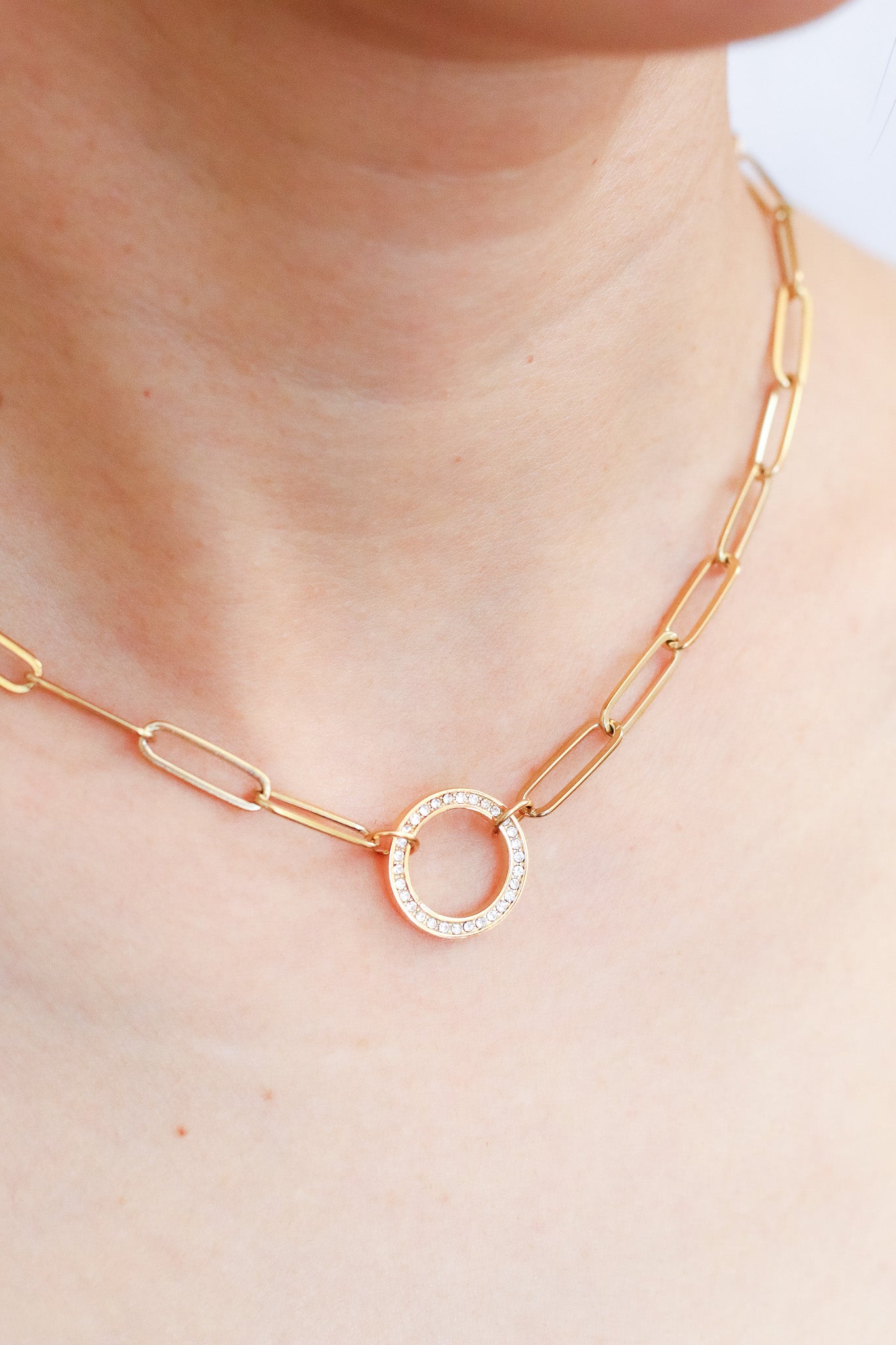 Luna Paperclip Crystal Ring Necklace