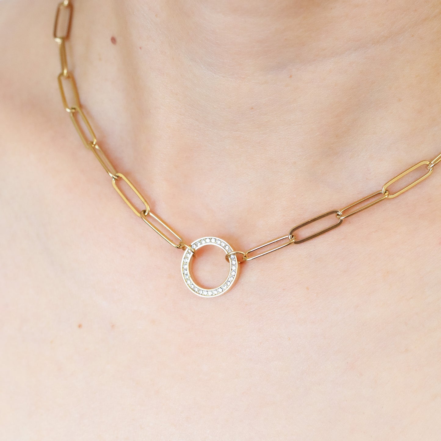 Luna Paperclip Crystal Ring Necklace