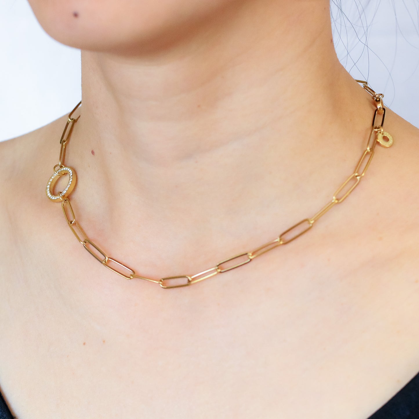 Luna Paperclip Crystal Ring Necklace