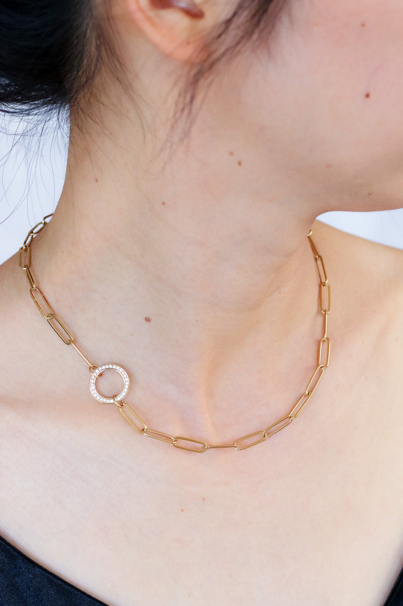 Luna Paperclip Crystal Ring Necklace