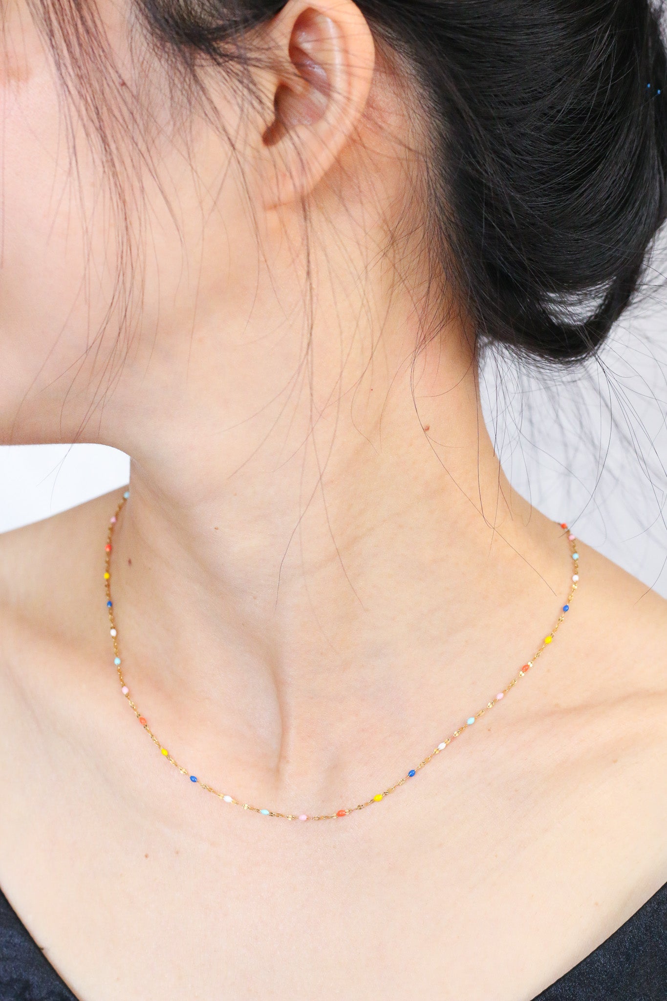 Delicate Rainbow Beaded Gold Necklace