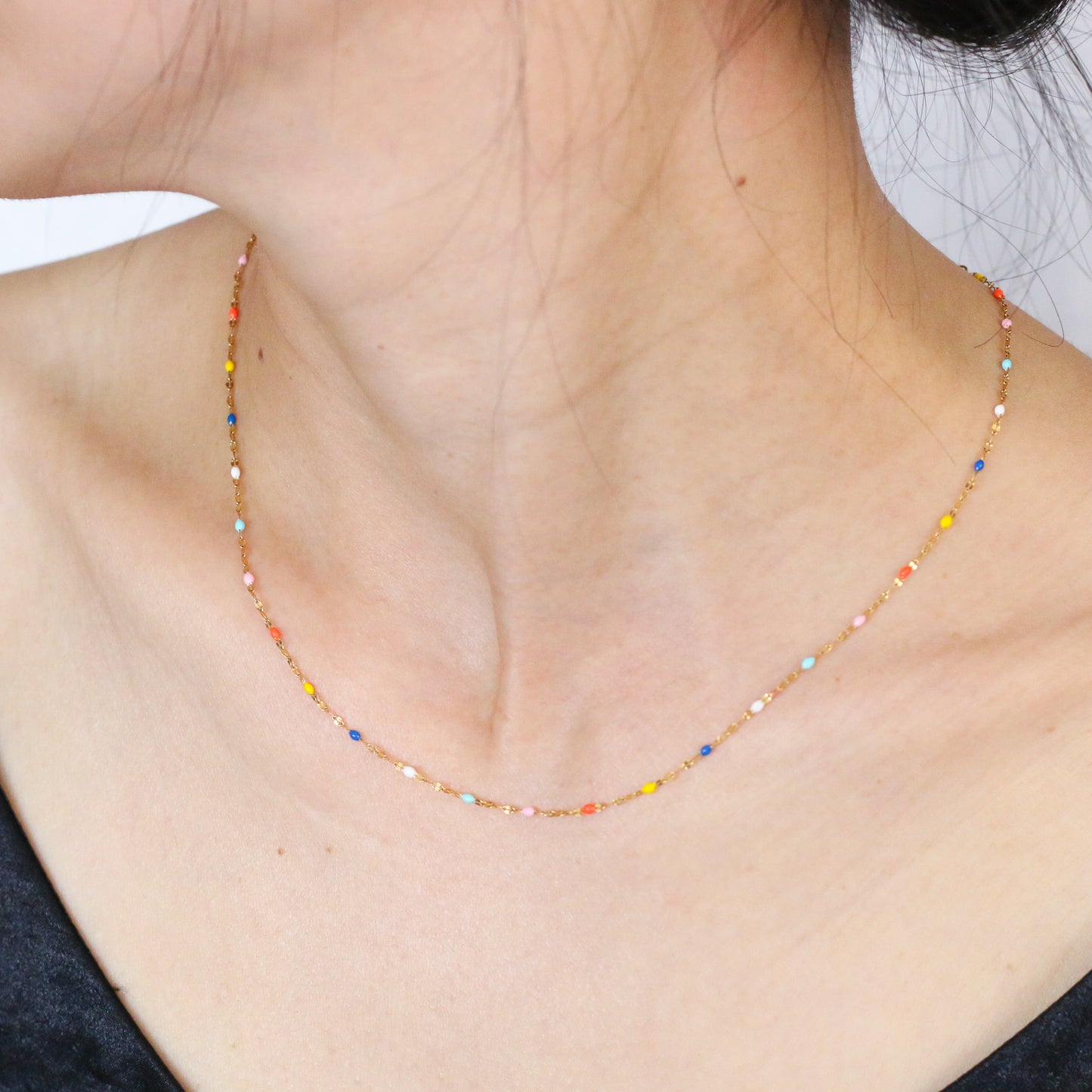 Delicate Rainbow Beaded Gold Necklace