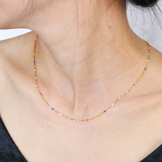 Delicate Rainbow Beaded Gold Necklace