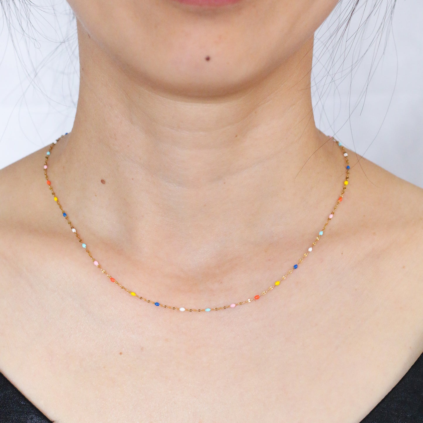 Delicate Rainbow Beaded Gold Necklace