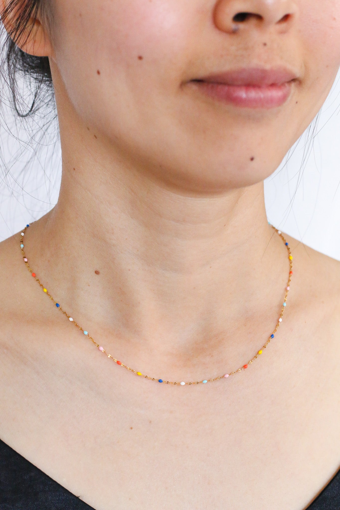 Delicate Rainbow Beaded Gold Necklace