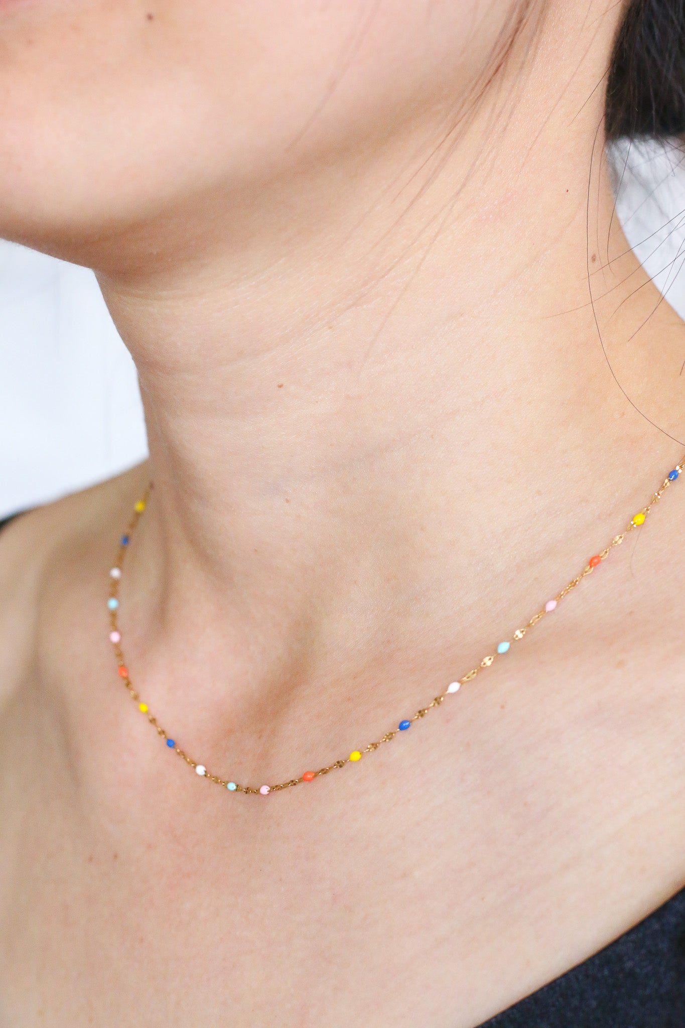 Delicate Rainbow Beaded Gold Necklace
