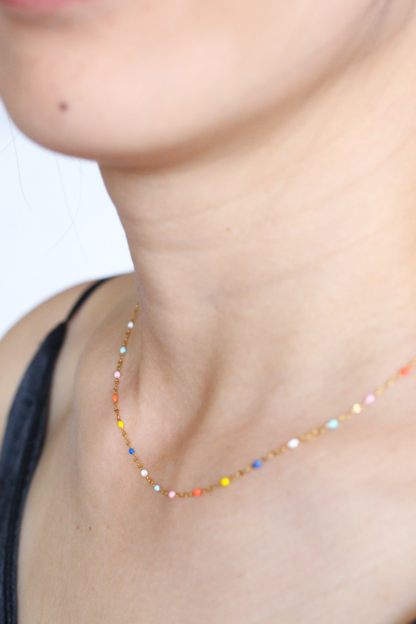 Delicate Rainbow Beaded Gold Necklace