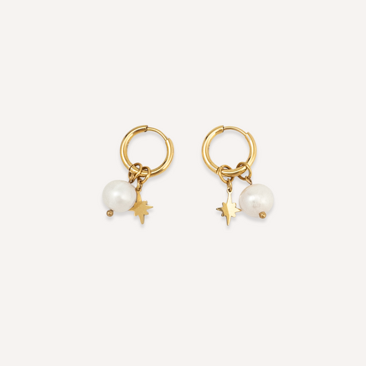 Elegant Gold Hoop Earrings with Freshwater Pearl