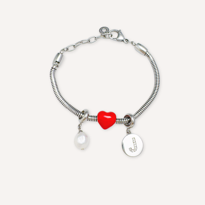 Personalised Heart & Pearl Charm Bracelet Bundle