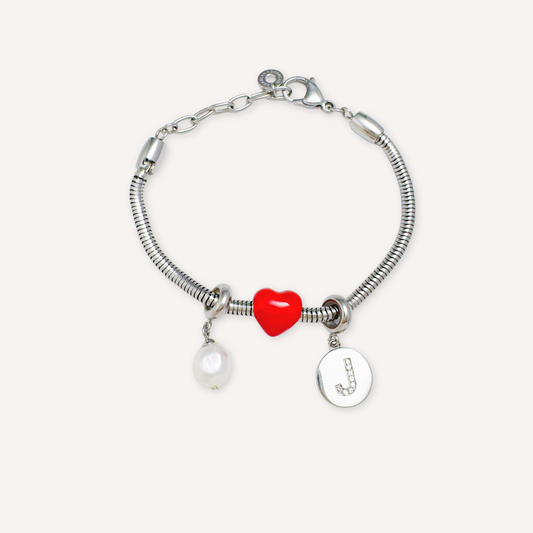 Personalised Heart & Pearl Charm Bracelet Bundle