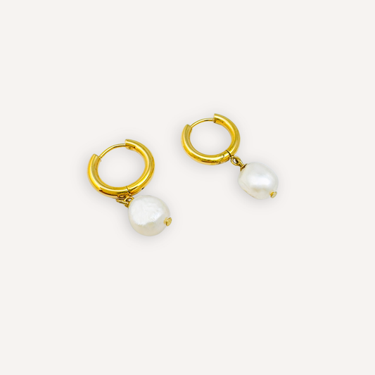 Elegant Gold Hoop Freshwater Pearl Drop Earrings