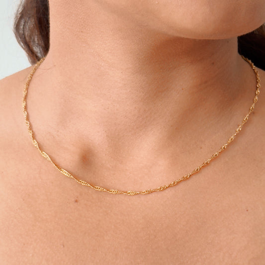 Delicate Gold Twist Chain Necklace
