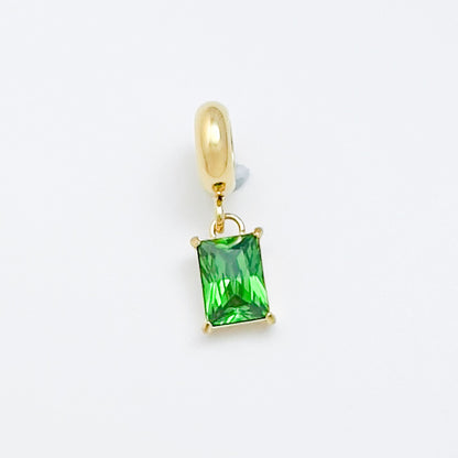 Zirconia Square Charm in Gold Tone – Green & Pink