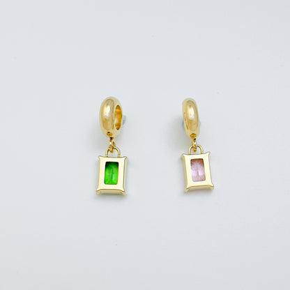 Zirconia Square Charm in Gold Tone – Green & Pink
