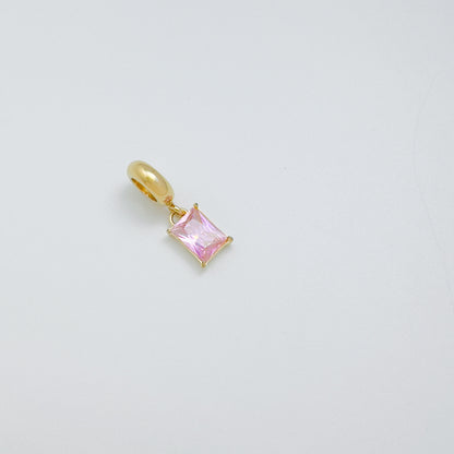 Zirconia Square Charm in Gold Tone – Green & Pink