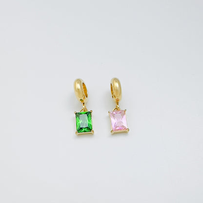 Zirconia Square Charm in Gold Tone – Green & Pink