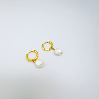 Elegant Gold Hoop Freshwater Pearl Drop Earrings