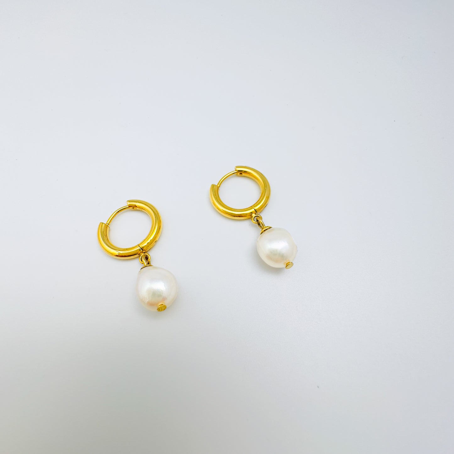 Elegant Gold Hoop Freshwater Pearl Drop Earrings