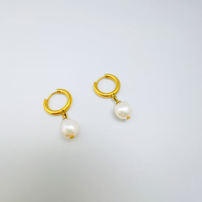 Elegant Gold Hoop Freshwater Pearl Drop Earrings