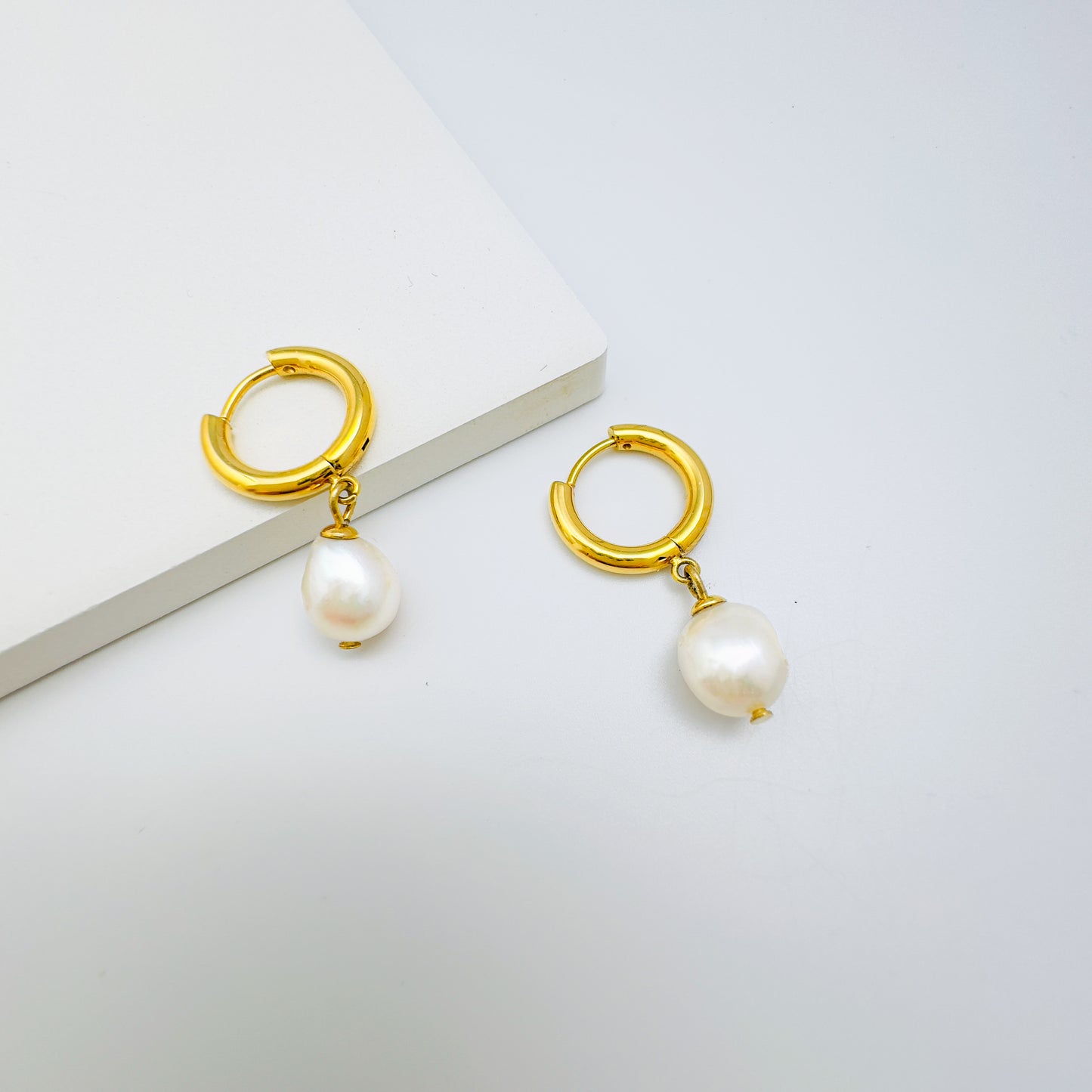 Elegant Gold Hoop Freshwater Pearl Drop Earrings