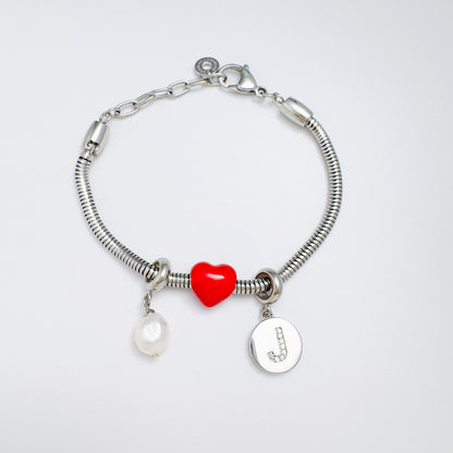 Personalised Heart & Pearl Charm Bracelet Bundle
