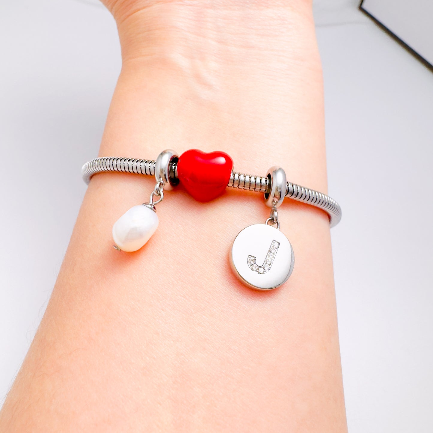 Personalised Heart & Pearl Charm Bracelet Bundle