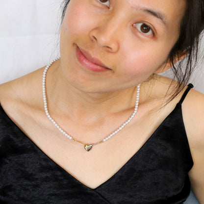 Two-Tone Magnetic Heart Pearl Necklace